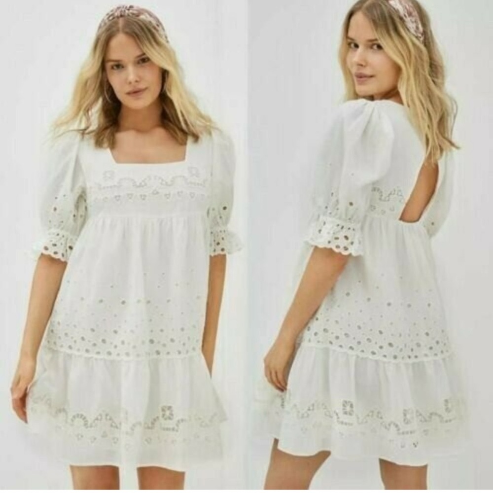 NWOT Anthropologie Forever That Girl Audrina Eyelet Open Back Mini Boho Dress.